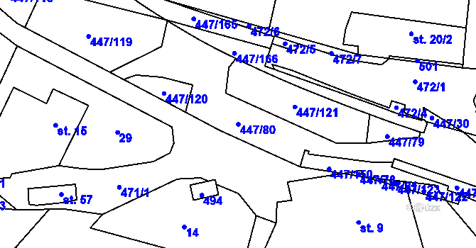 Parcela st. 447/80 v KÚ Lesoňovice, Katastrální mapa