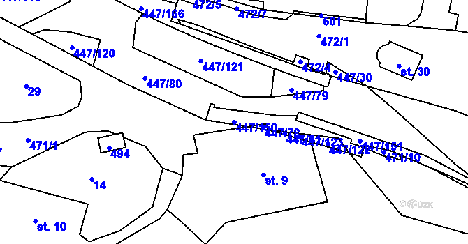 Parcela st. 447/150 v KÚ Lesoňovice, Katastrální mapa