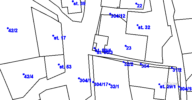 Parcela st. 60/3 v KÚ Pivonice u Lesoňovic, Katastrální mapa