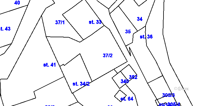 Parcela st. 37/2 v KÚ Pivonice u Lesoňovic, Katastrální mapa