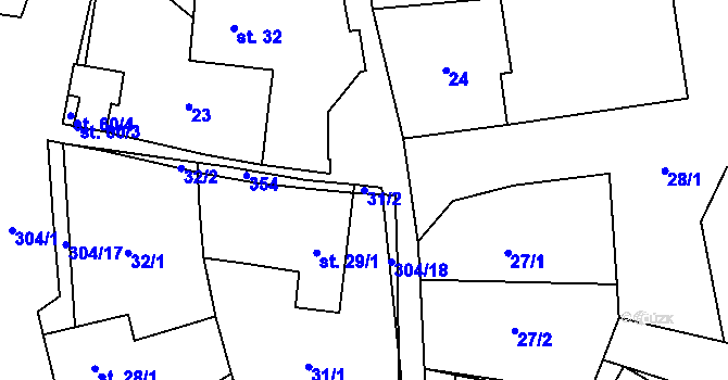 Parcela st. 31/2 v KÚ Pivonice u Lesoňovic, Katastrální mapa