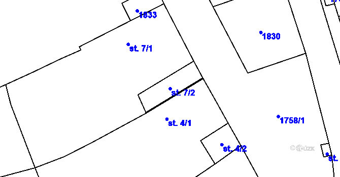 Parcela st. 7/2 v KÚ Hanov u Lestkova, Katastrální mapa