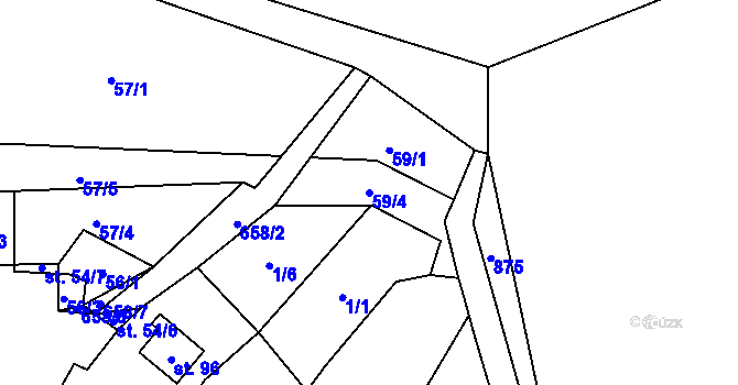 Parcela st. 59/4 v KÚ Kořen, Katastrální mapa