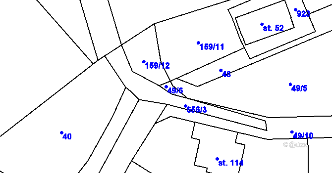 Parcela st. 49/6 v KÚ Kořen, Katastrální mapa