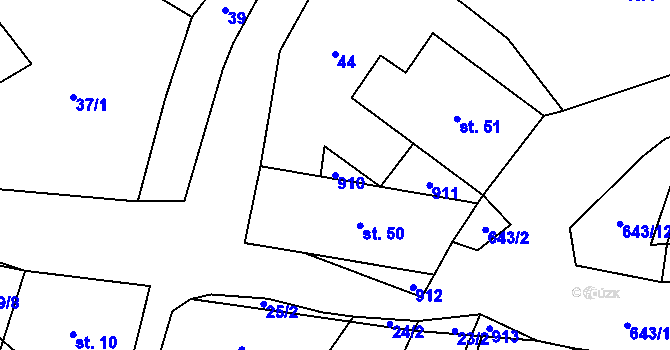 Parcela st. 910 v KÚ Kořen, Katastrální mapa