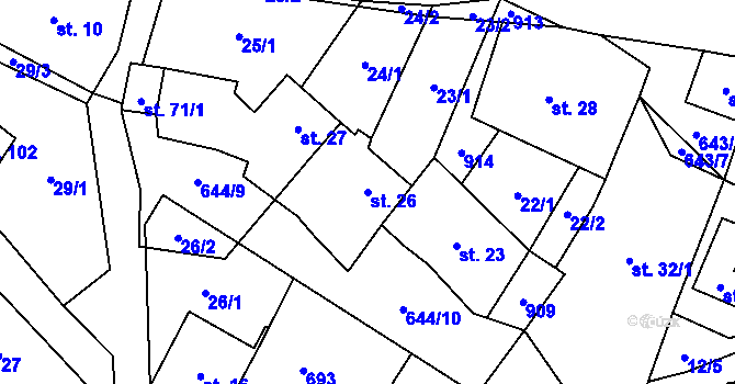 Parcela st. 26 v KÚ Kořen, Katastrální mapa