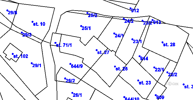 Parcela st. 27 v KÚ Kořen, Katastrální mapa