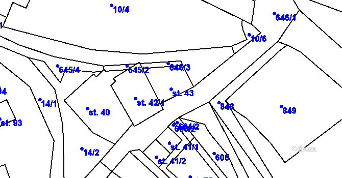 Parcela st. 43 v KÚ Kořen, Katastrální mapa