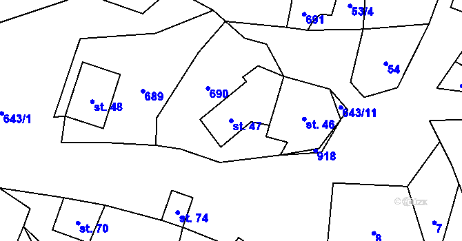 Parcela st. 47 v KÚ Kořen, Katastrální mapa