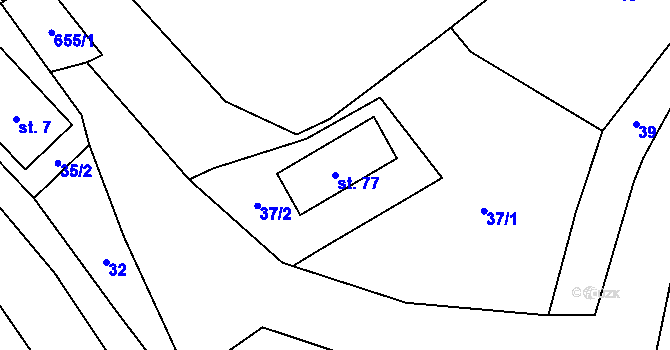 Parcela st. 77 v KÚ Kořen, Katastrální mapa