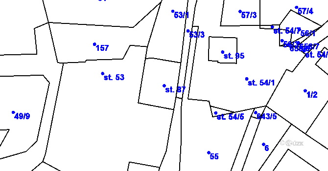 Parcela st. 87 v KÚ Kořen, Katastrální mapa