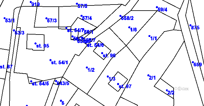 Parcela st. 96 v KÚ Kořen, Katastrální mapa