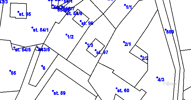 Parcela st. 97 v KÚ Kořen, Katastrální mapa