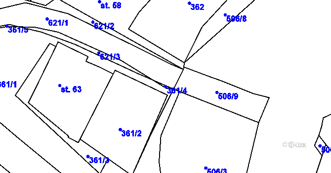Parcela st. 361/4 v KÚ Lesůňky, Katastrální mapa