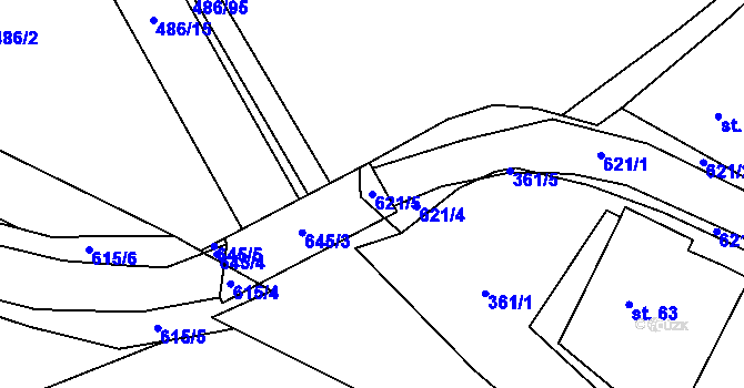 Parcela st. 621/5 v KÚ Lesůňky, Katastrální mapa