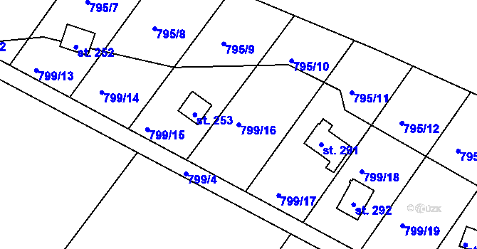 Parcela st. 799/16 v KÚ Břežany u Lešan, Katastrální mapa