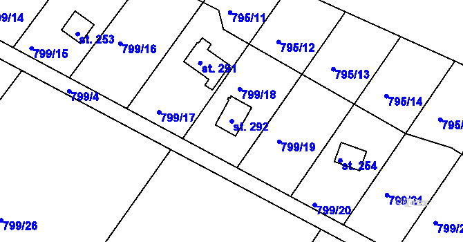 Parcela st. 292 v KÚ Břežany u Lešan, Katastrální mapa