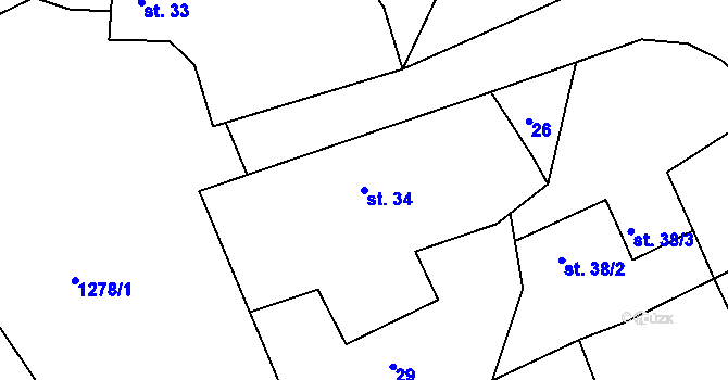 Parcela st. 34 v KÚ Lešany nad Sázavou, Katastrální mapa