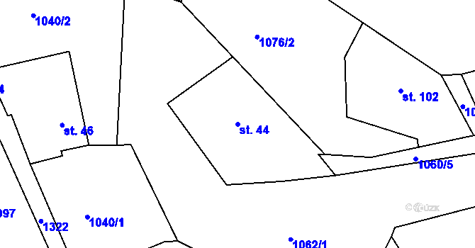 Parcela st. 44 v KÚ Lešany nad Sázavou, Katastrální mapa