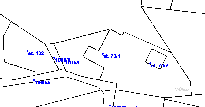 Parcela st. 70/1 v KÚ Lešany nad Sázavou, Katastrální mapa