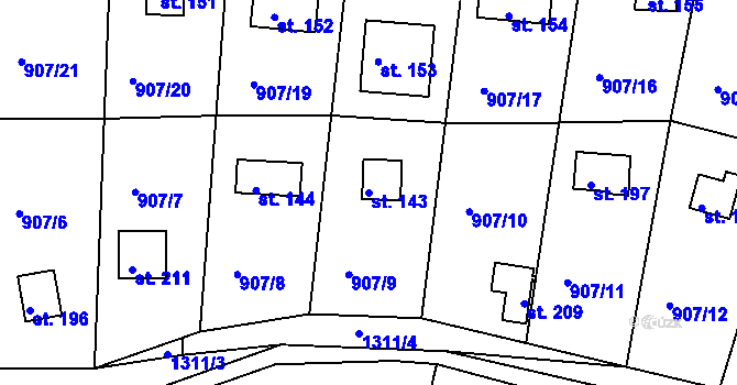Parcela st. 143 v KÚ Lešany nad Sázavou, Katastrální mapa