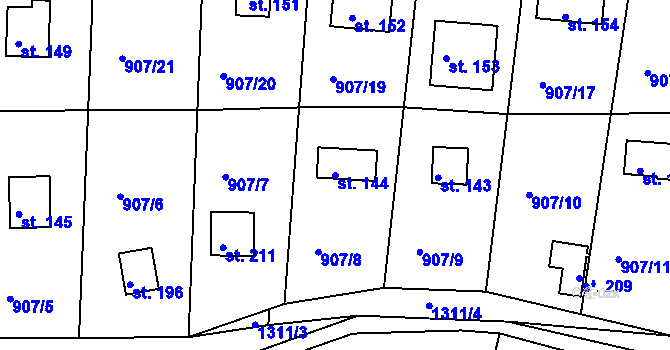 Parcela st. 144 v KÚ Lešany nad Sázavou, Katastrální mapa