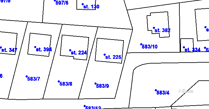 Parcela st. 225 v KÚ Lešany nad Sázavou, Katastrální mapa
