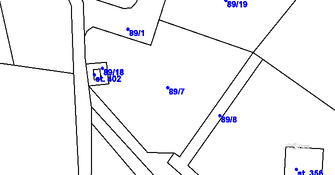 Parcela st. 89/7 v KÚ Lešany nad Sázavou, Katastrální mapa