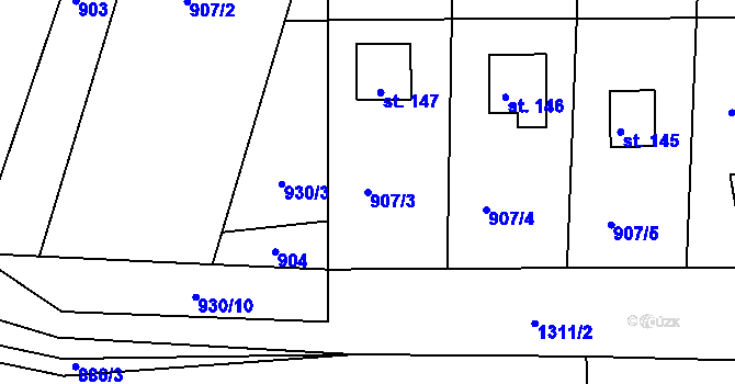 Parcela st. 907/3 v KÚ Lešany nad Sázavou, Katastrální mapa