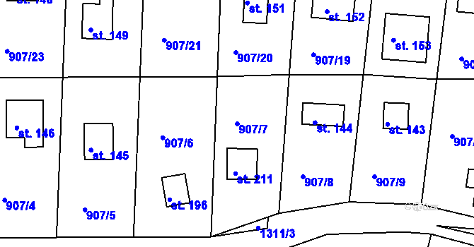 Parcela st. 907/7 v KÚ Lešany nad Sázavou, Katastrální mapa