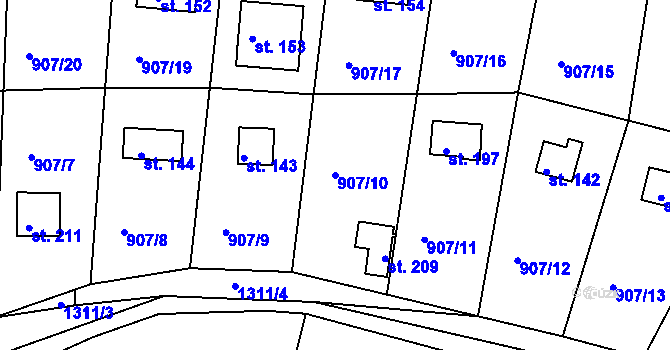 Parcela st. 907/10 v KÚ Lešany nad Sázavou, Katastrální mapa