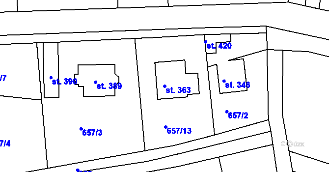 Parcela st. 363 v KÚ Lešany nad Sázavou, Katastrální mapa