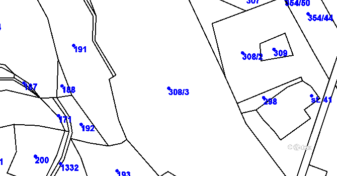 Parcela st. 308/3 v KÚ Lešany nad Sázavou, Katastrální mapa