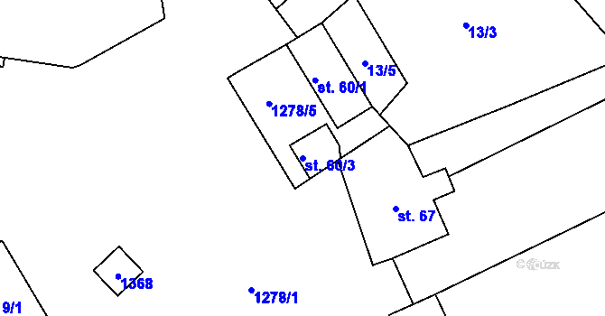 Parcela st. 60/3 v KÚ Lešany nad Sázavou, Katastrální mapa