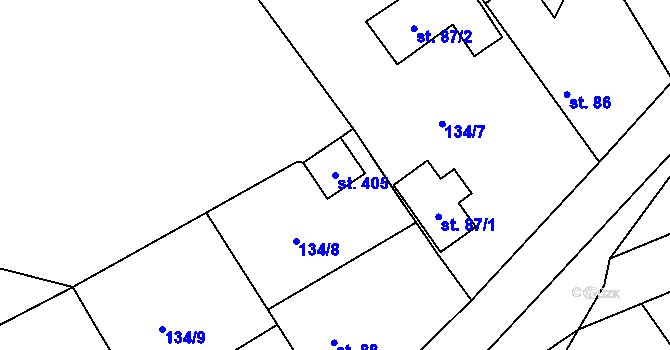 Parcela st. 405 v KÚ Lešany nad Sázavou, Katastrální mapa