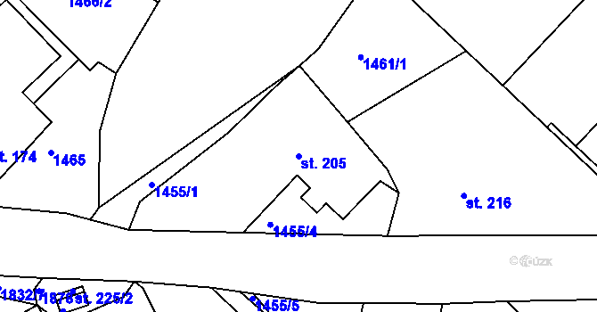 Parcela st. 205 v KÚ Lešany, Katastrální mapa