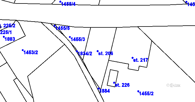 Parcela st. 206 v KÚ Lešany, Katastrální mapa