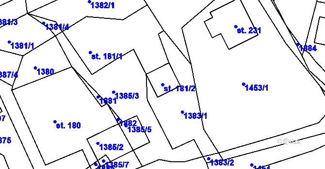 Parcela st. 181/2 v KÚ Lešany, Katastrální mapa