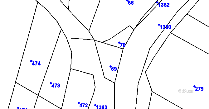 Parcela st. 69 v KÚ Lešany u Prostějova, Katastrální mapa