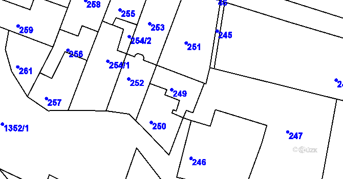 Parcela st. 249 v KÚ Lešany u Prostějova, Katastrální mapa