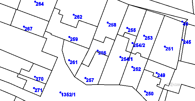 Parcela st. 256 v KÚ Lešany u Prostějova, Katastrální mapa