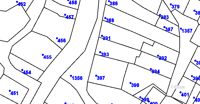 Parcela st. 393 v KÚ Lešany u Prostějova, Katastrální mapa
