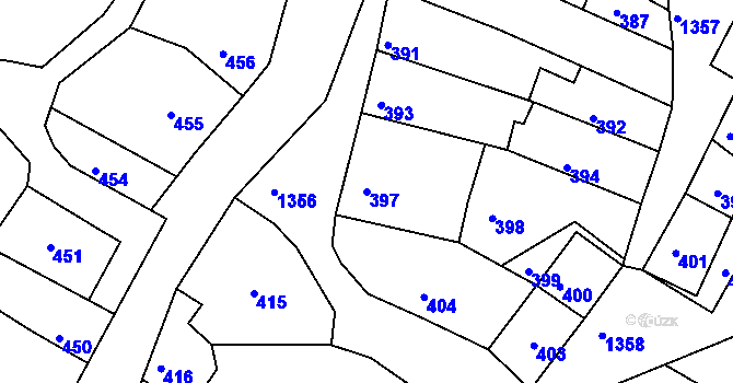 Parcela st. 397 v KÚ Lešany u Prostějova, Katastrální mapa