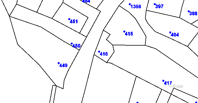 Parcela st. 416 v KÚ Lešany u Prostějova, Katastrální mapa