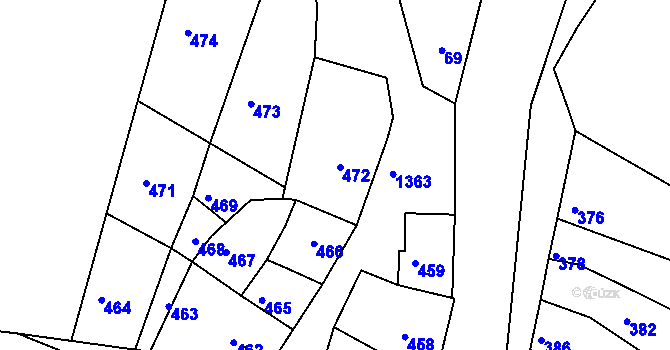 Parcela st. 472 v KÚ Lešany u Prostějova, Katastrální mapa