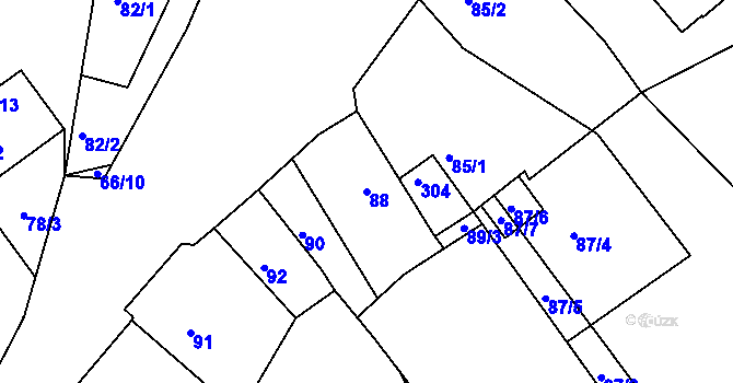 Parcela st. 88 v KÚ Lešetice, Katastrální mapa