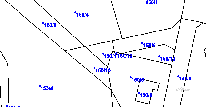 Parcela st. 150/11 v KÚ Lešetice, Katastrální mapa