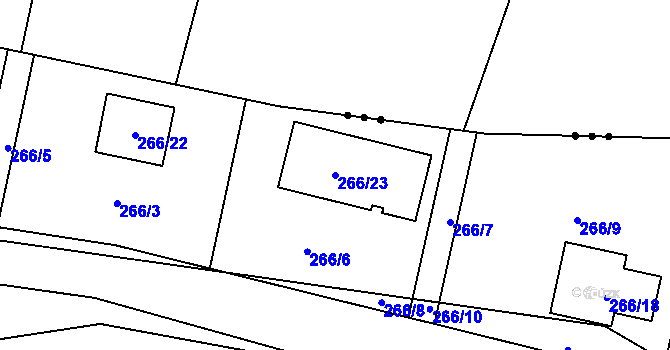 Parcela st. 266/23 v KÚ Lešetice, Katastrální mapa