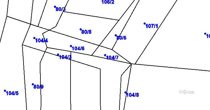 Parcela st. 104/7 v KÚ Leškovice, Katastrální mapa