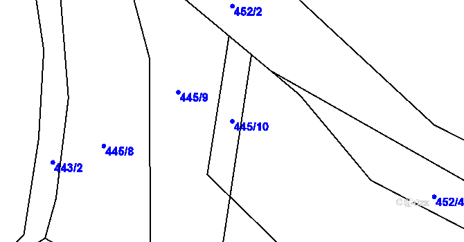 Parcela st. 445/10 v KÚ Leškovice, Katastrální mapa